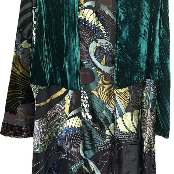 Chico’s Traveler’s Emerald Green Peacock Velvet Burnout Duster Boho Festival - Picture 3 of 9